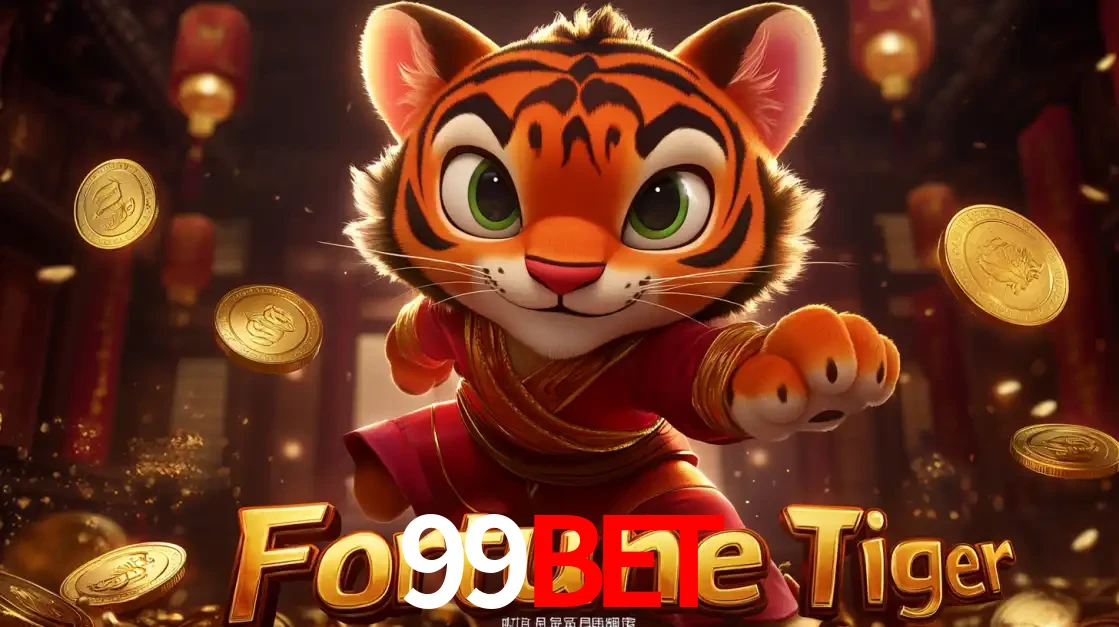 O carismático mascote do jogo de slot Fortune Tiger, um tigre fofo em pose de artes marciais, pronto para trazer sorte e multiplicadores de ganhos no cassino online 99BET.